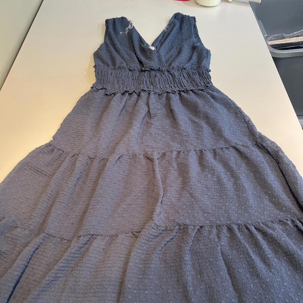 NorthStyle Women’s Smocked Clip Dot Dress Blue M